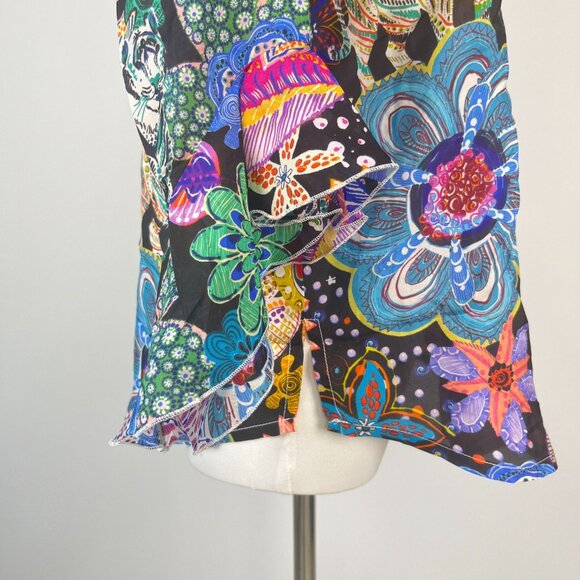 NWOT Johnny Was Zellah Silk Floral Ruffles Pleated V-neck Blouse Size S - Picture 5 of 15